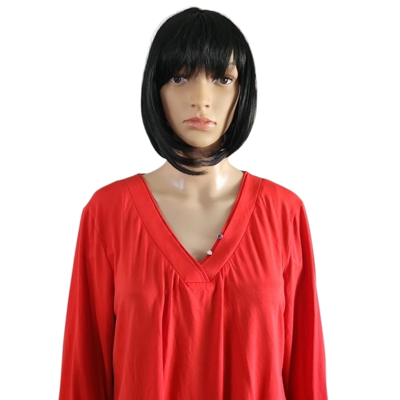 Coco y club red quarter sleeves v-neck top, size XL - Picture 2 of 9